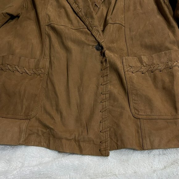 Together Women's Brown Leather Shawl Lapel Single Breasted Blazer Jacket Size L - Picture 4 of 15